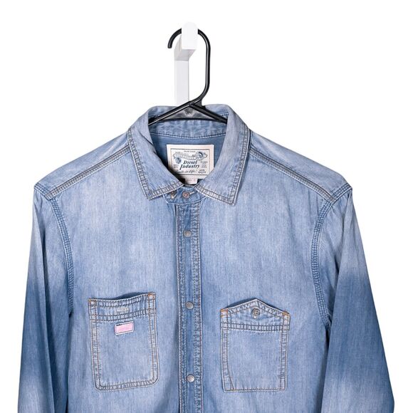 Diesel Men's Denim Shirt Button Up Blue Snap Button Pockets Jean Long Sleeve S - Picture 6 of 9